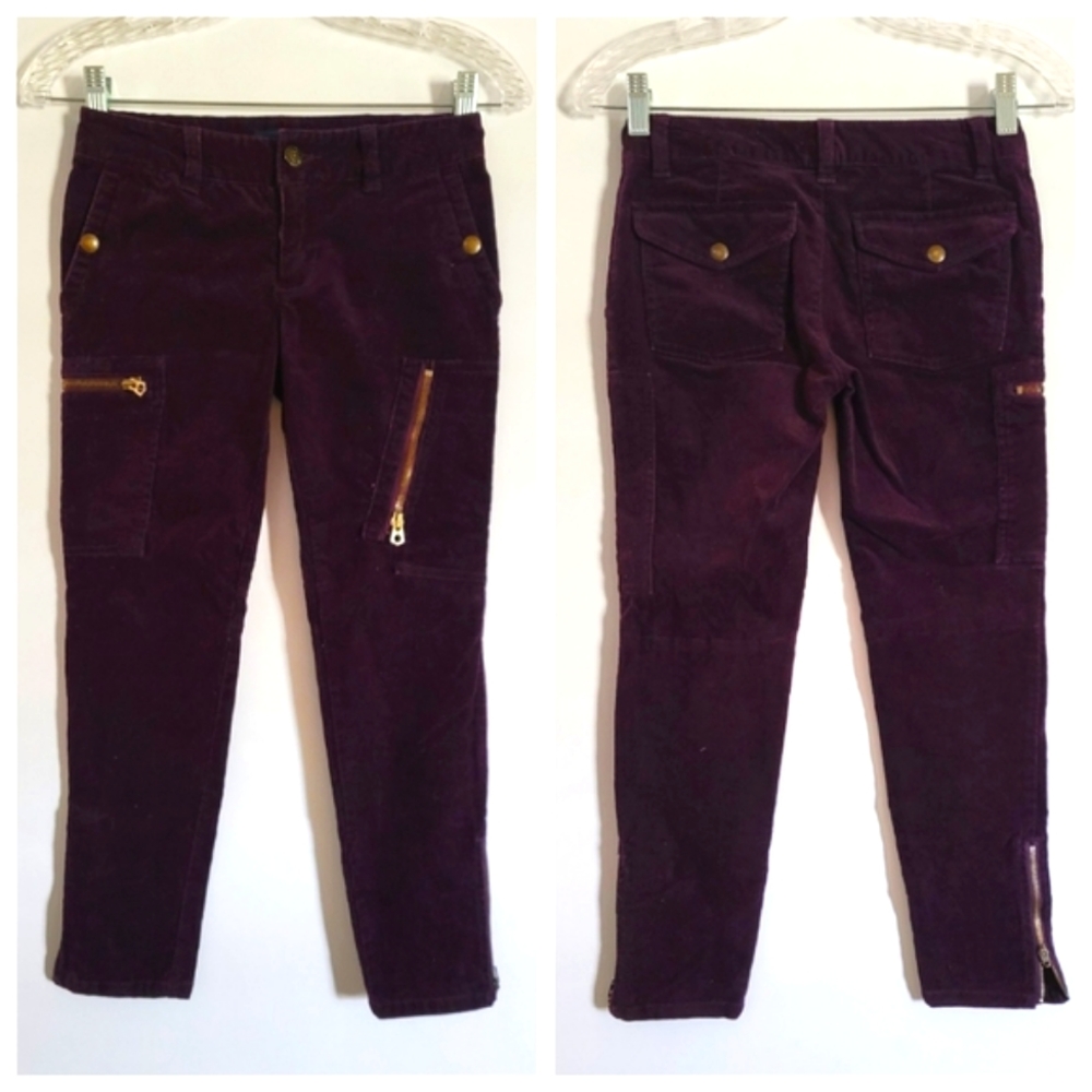 Ralph Lauren Aubre Corduroy Pants Zip Ankle Plum Purple Decorative Zipper Detail